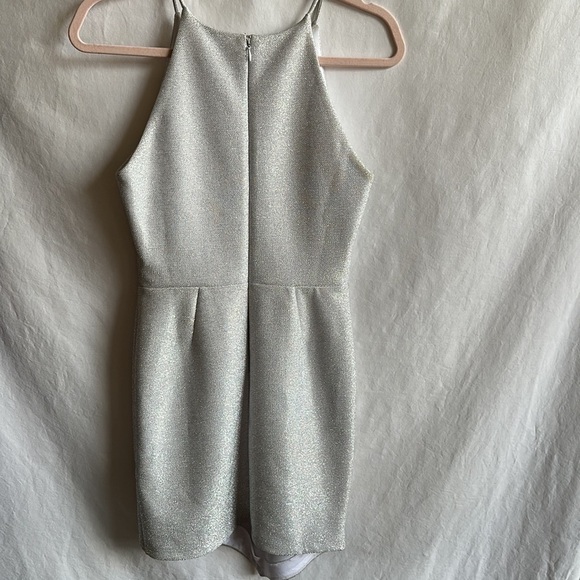 Topshop silver metallic halter dress with asymmetrical hem, size 6 - Picture 5 of 8